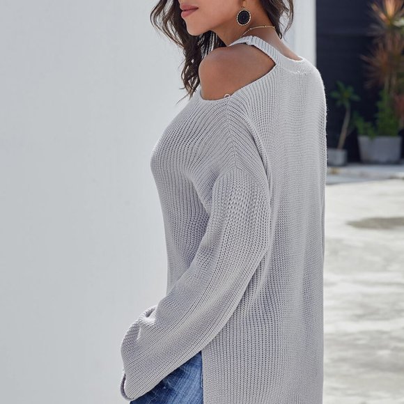 Gray Cold Shoulder Oversize Sweater - Picture 5 of 6